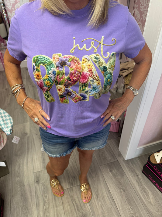 Just Pray Faux Yarn Graphic Tee