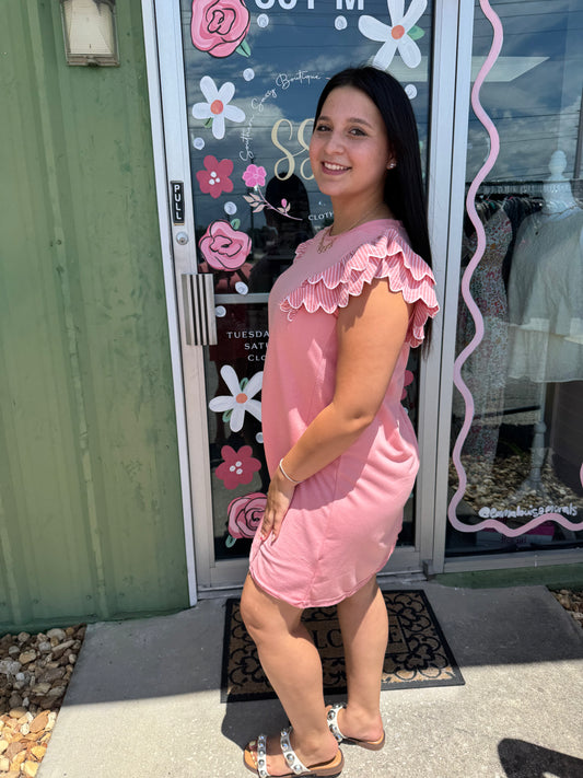 French Terry Ruffle Sleeve Dress