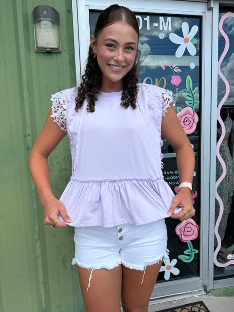 Jersey Tiered Top with Lace Accent