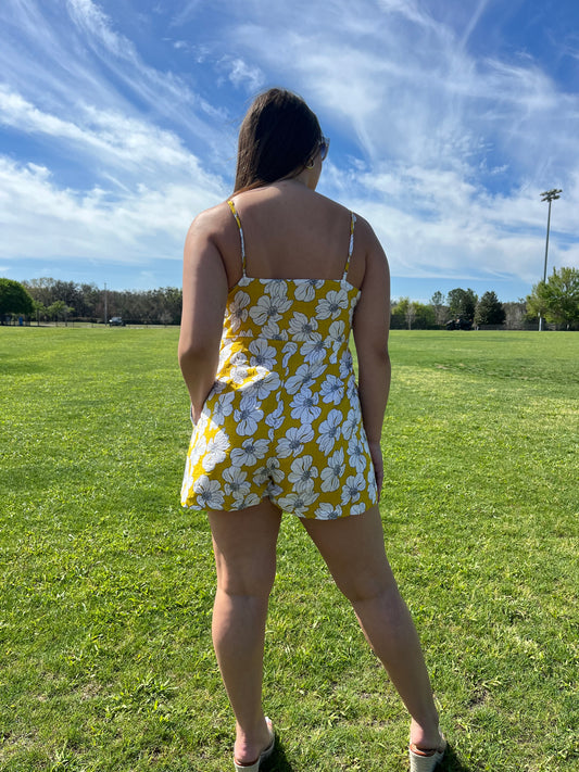 Floral Romper with Drawstring Detail