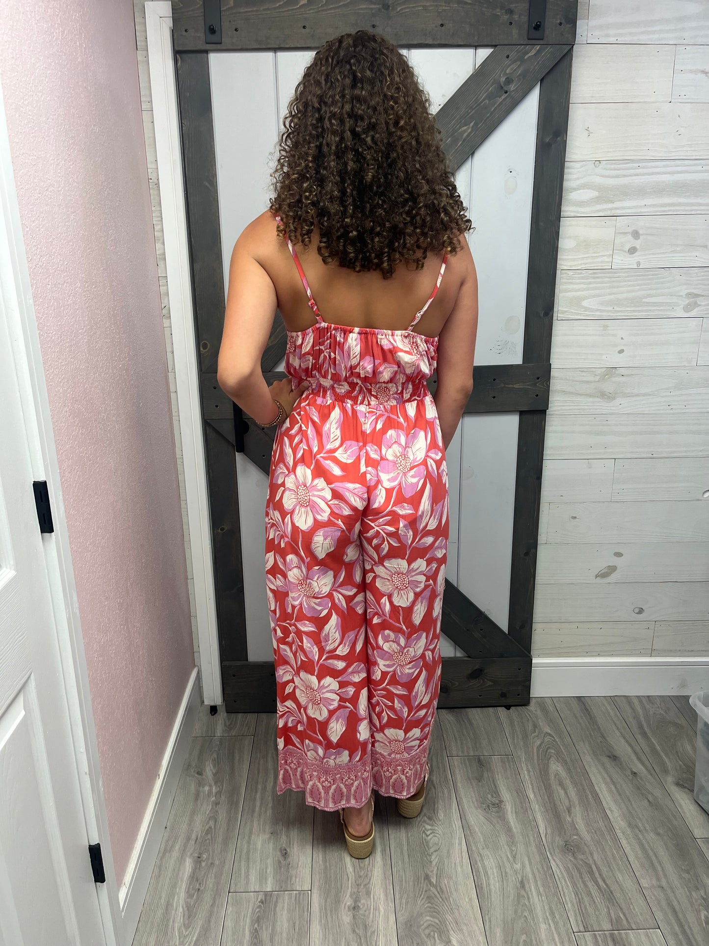Boho V Neck Slit Leg Jumpsuit