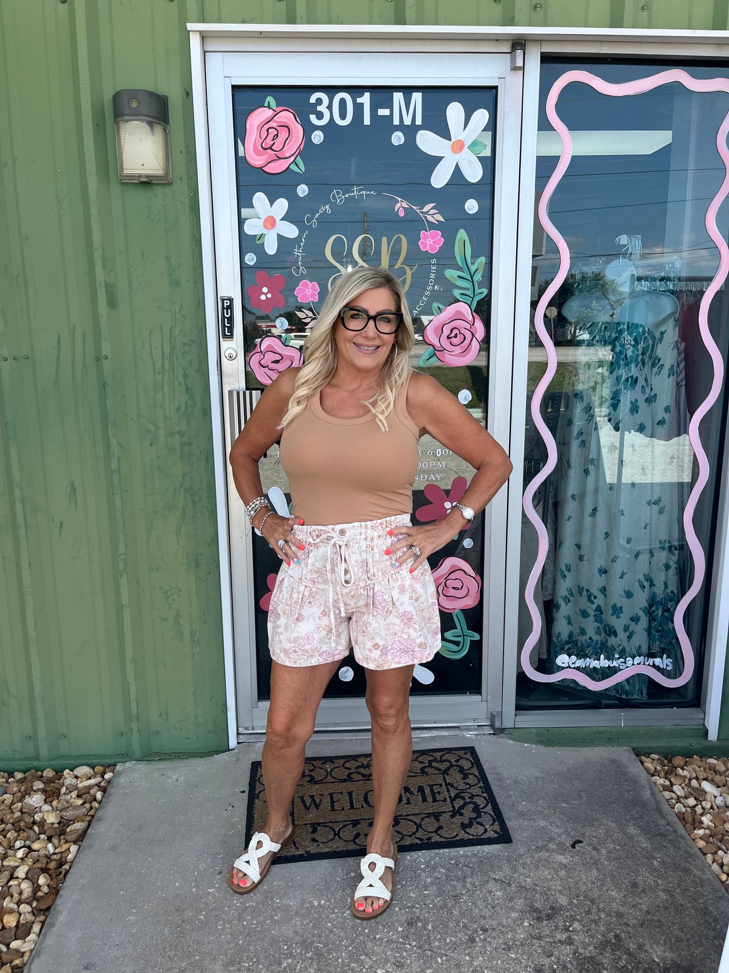 Floral Print Twill Button-Down Shorts