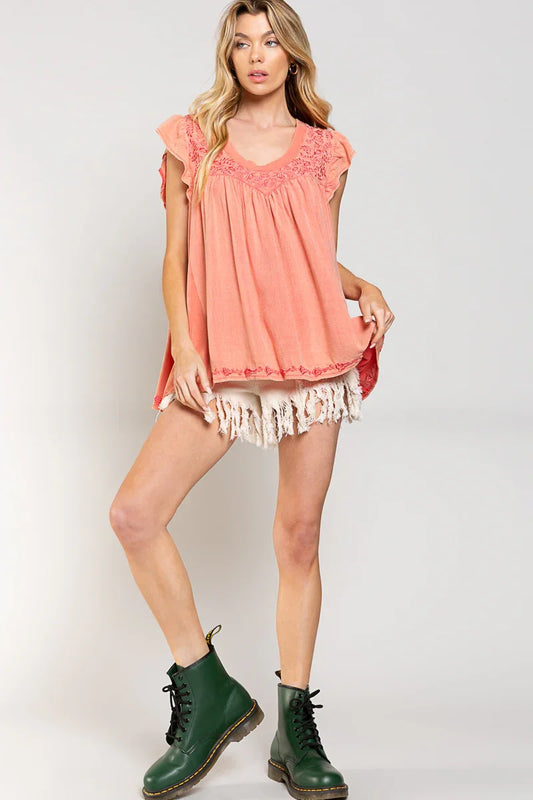 Scoop Neck Embroidered Babydoll Top - Southern Sassy Boutique