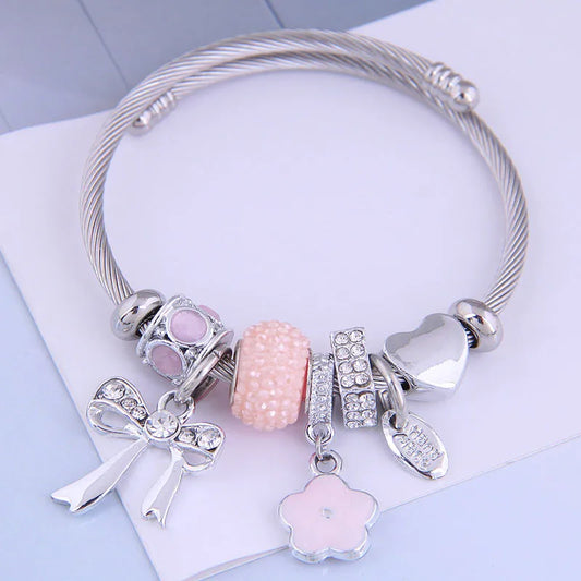 Bow and Floral Bangle Bracelet