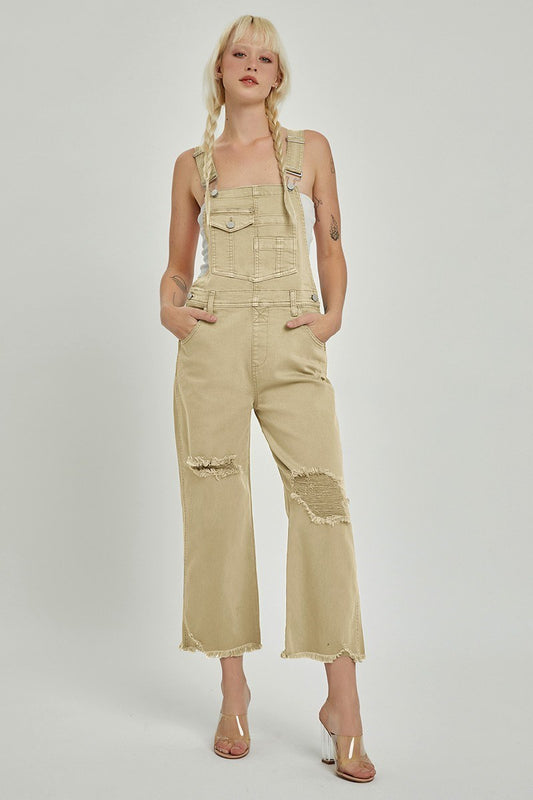 Sand High Rish Distressed Overalls