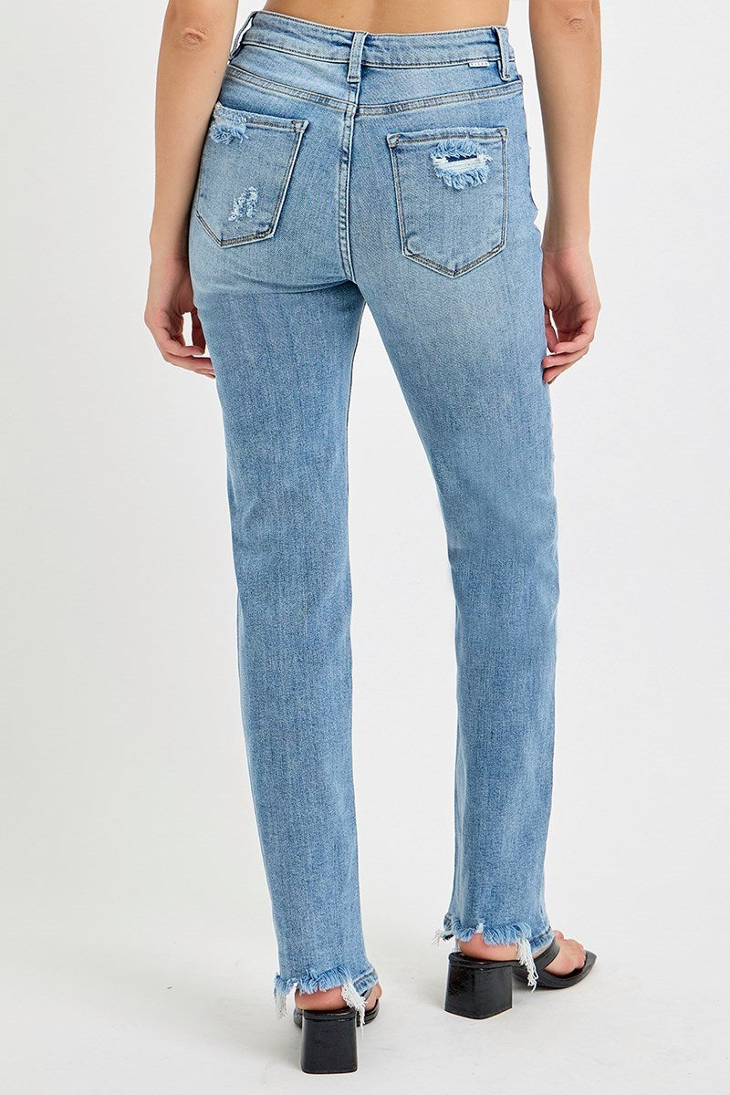 Tummy Control High Rise Straight Distressed Jeans