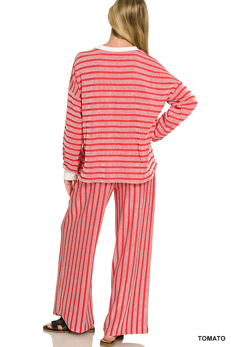 Raised Rib Striped Pullover & Pants Set