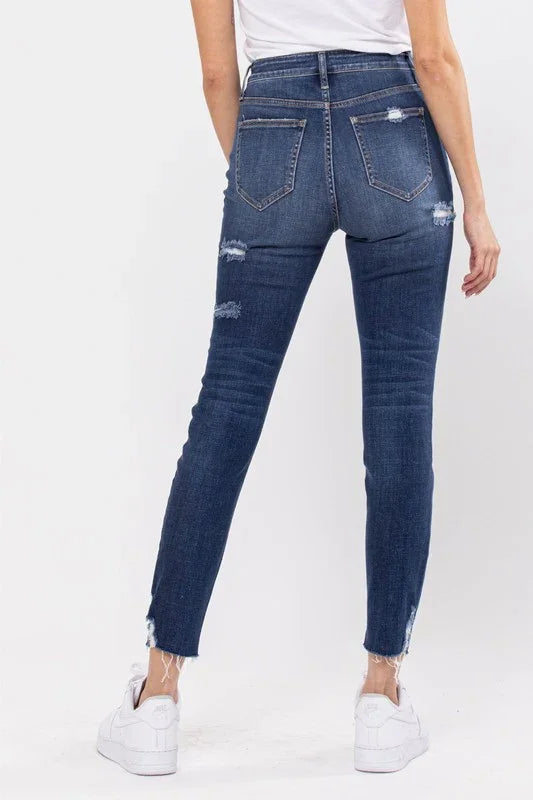 Cello High Rise Skinny Distressed Denim Dark - Southern Sassy Boutique