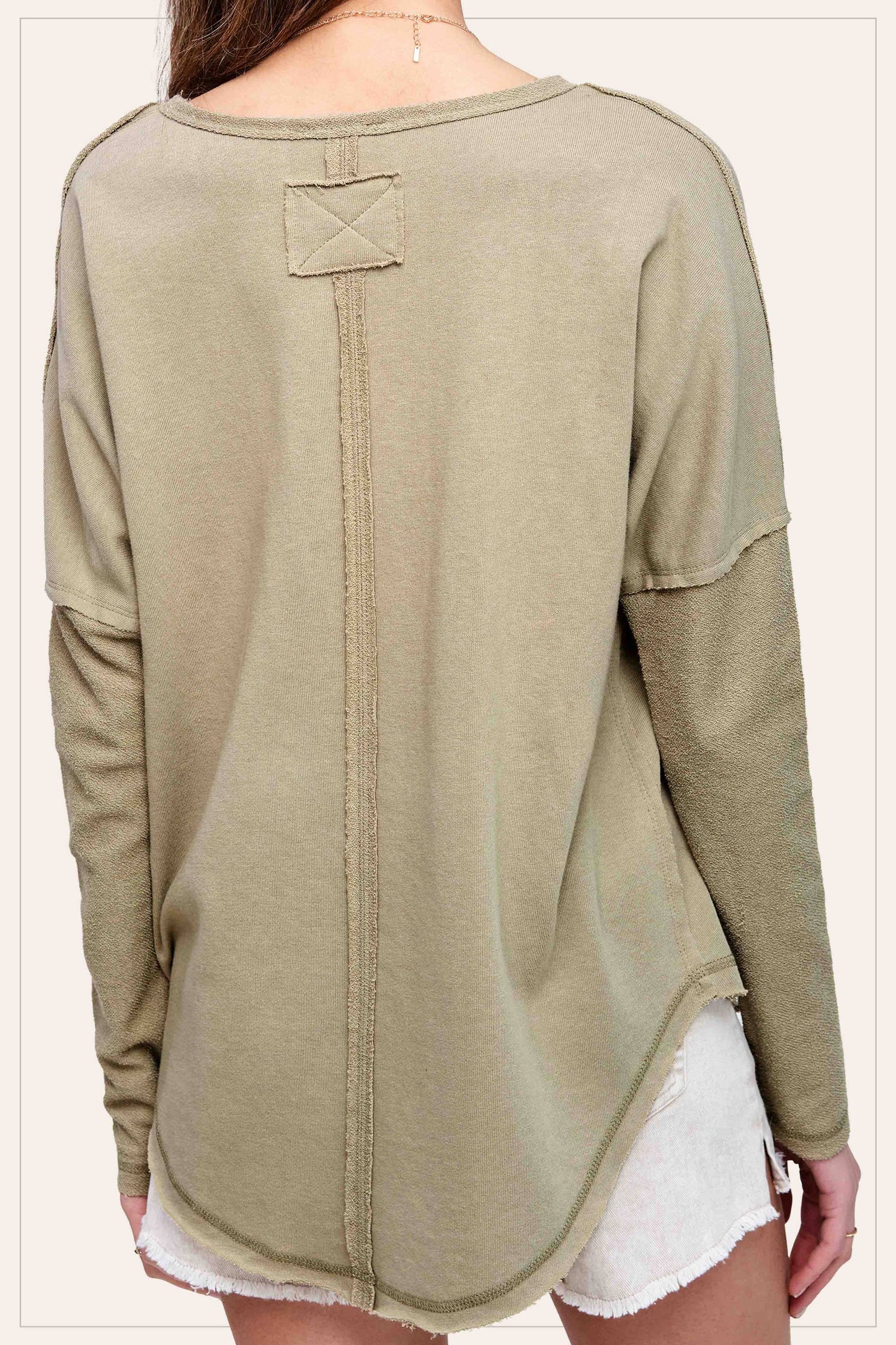 Textured Fabric Contrast Terry Long Sleeve Top