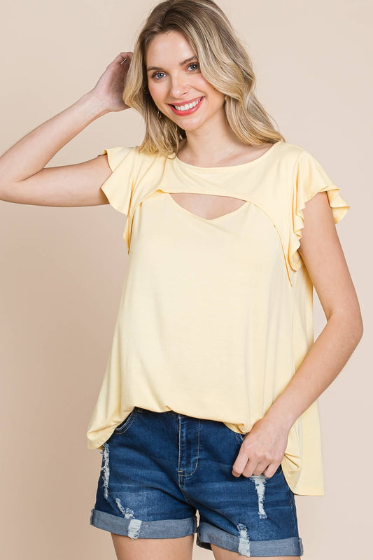 Curvy Solid Jersey Cut Out Bell Sleeves Top