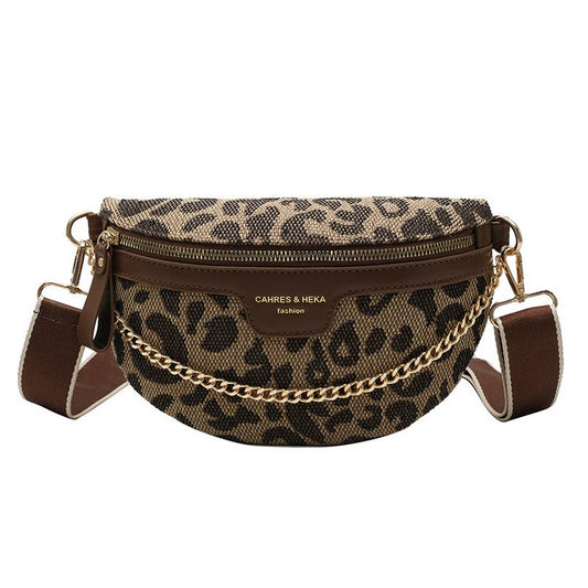 LEOPARD PRINT BLACK CHAIN STRAP FANNY BELT BAG_CWAB0923