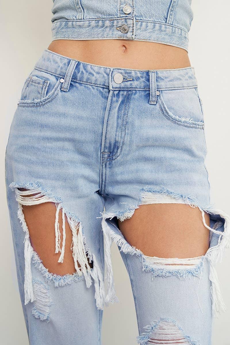 High Waist Ripped Baggy Jeans - Southern Sassy Boutique