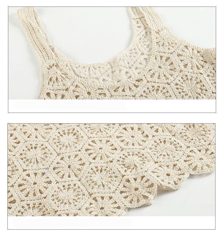 Vintage Embroidery Hollow Out Crochet Knit Vest