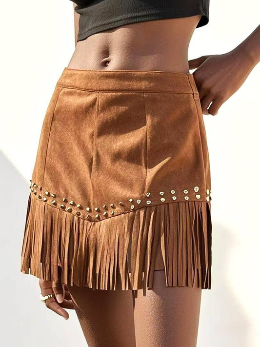 Vintage Fringe Western Cowgirl Stud Skirt - Southern Sassy Boutique