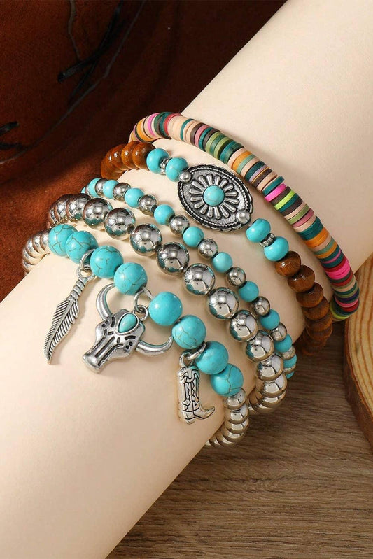 LDC Western Turquoise Beaded Multi Layer Bracelet Set - Southern Sassy Boutique