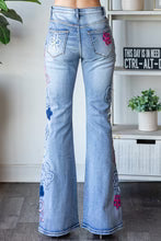 Floral Embroidery Flare Denim Pants