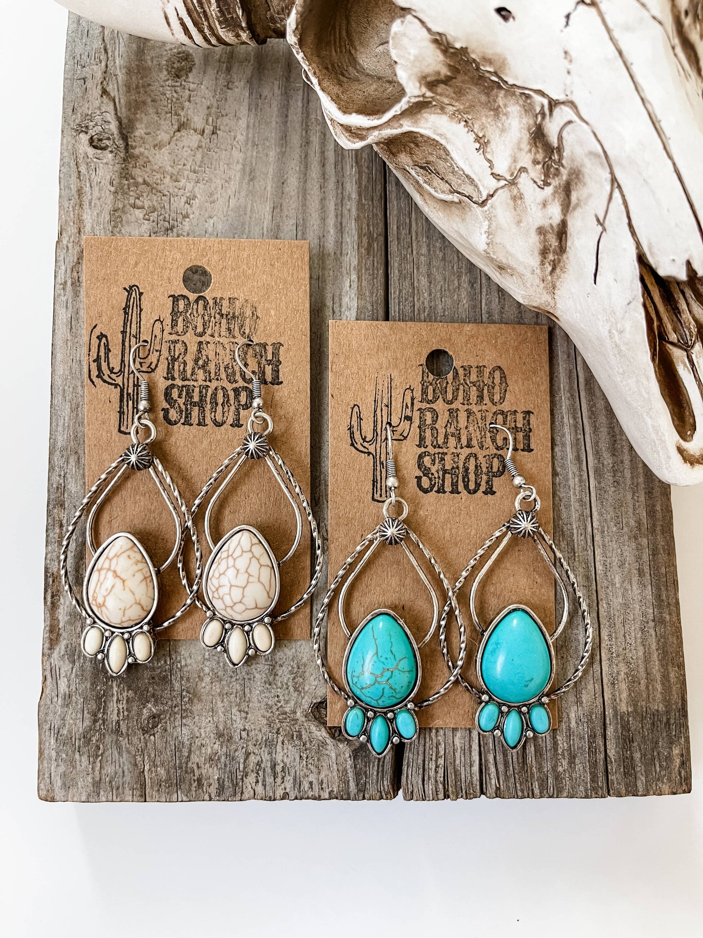 Western Teardrop Stone Dangle Earrings - Turquoise