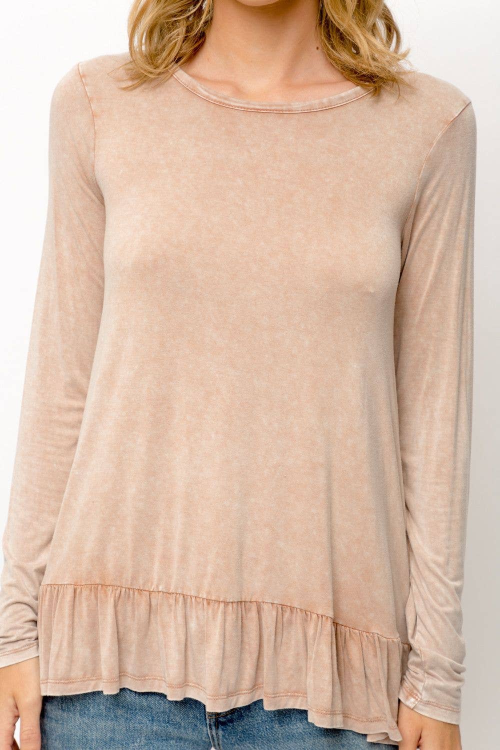 Ruffle Hem Long Sleeve Top