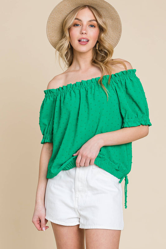 Curvy Airflow Dot Off-Shoulder Top