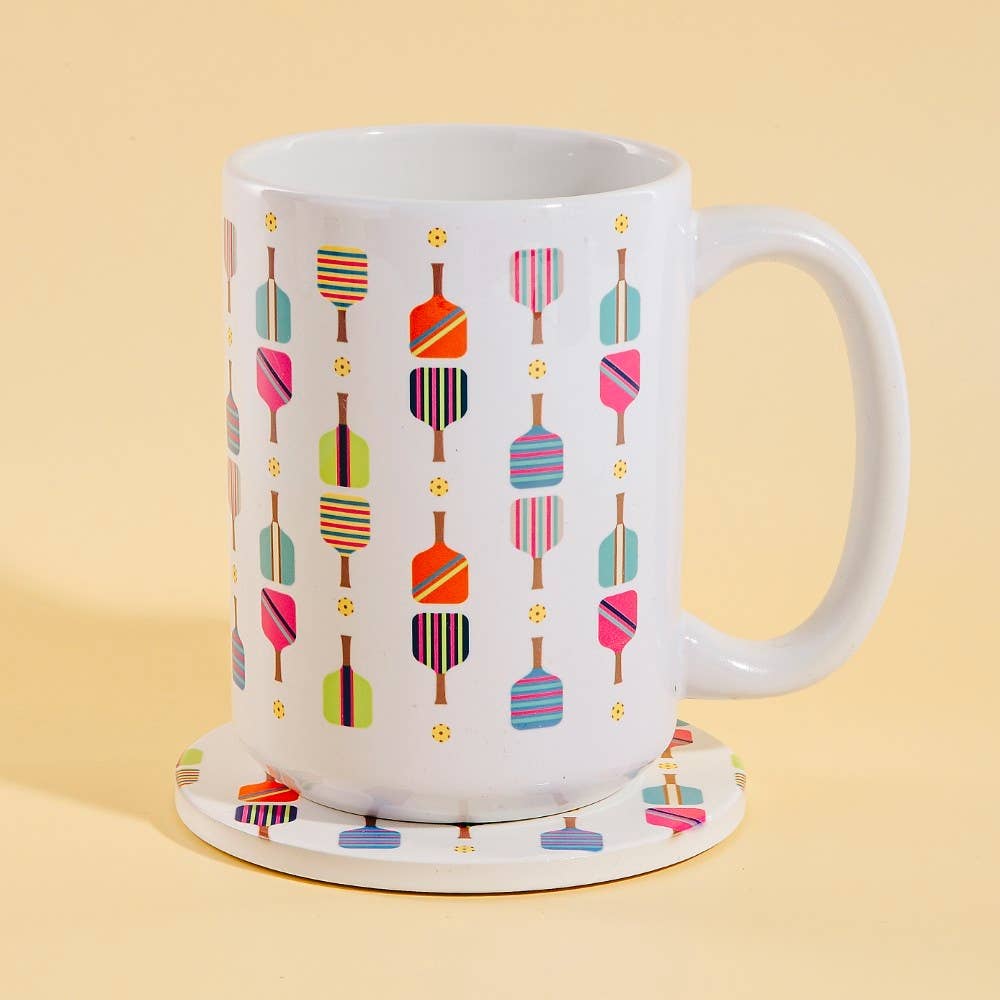 Pickle Ball Pattern 15Oz Mug With Matching Coaster Gift Set