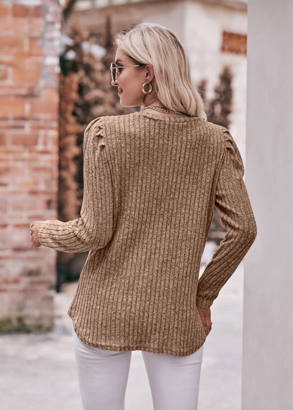 Soft Ribbed Knit Puff Sleeve Top