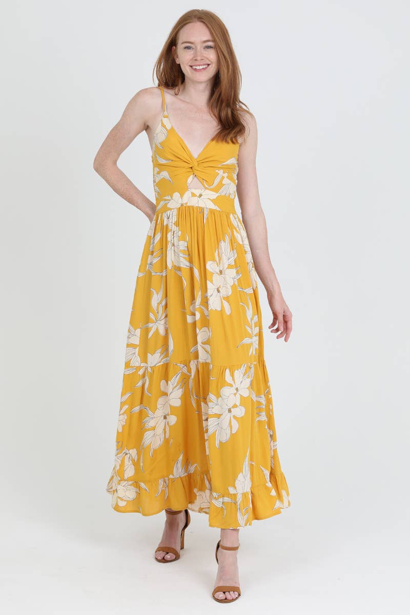 V Neck Twist Front Cut Out Maxi Dress