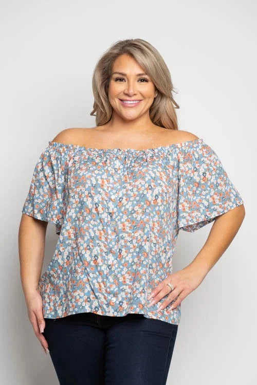 Floral Print Cold Sholder Top - Southern Sassy Boutique