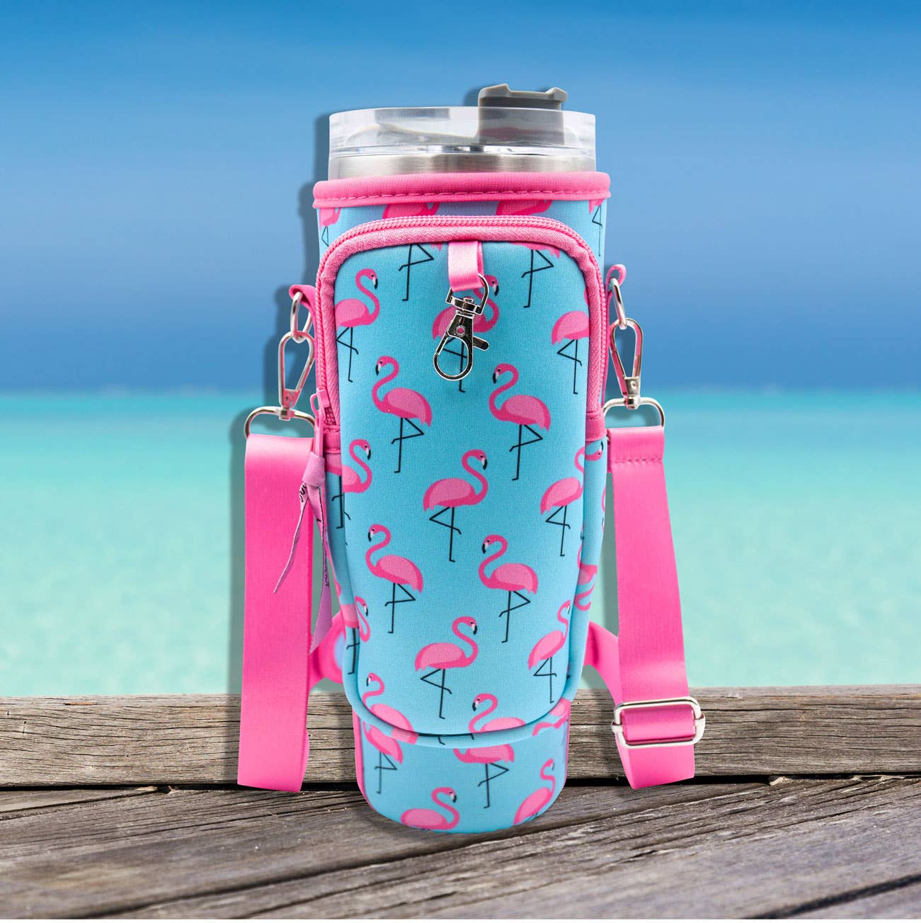 40 oz Tumbler "Handle" Bag - Flamingos
