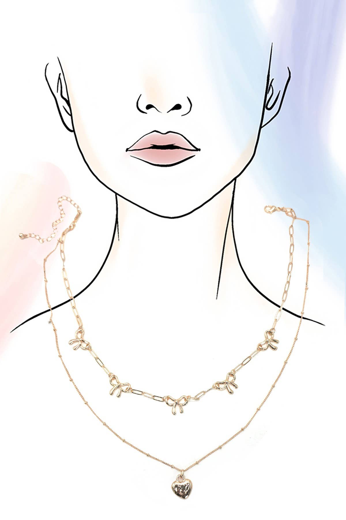 DOUBLE LAYER MULTI BOW WITH HEART CHARM NECKLACE | 80N91660