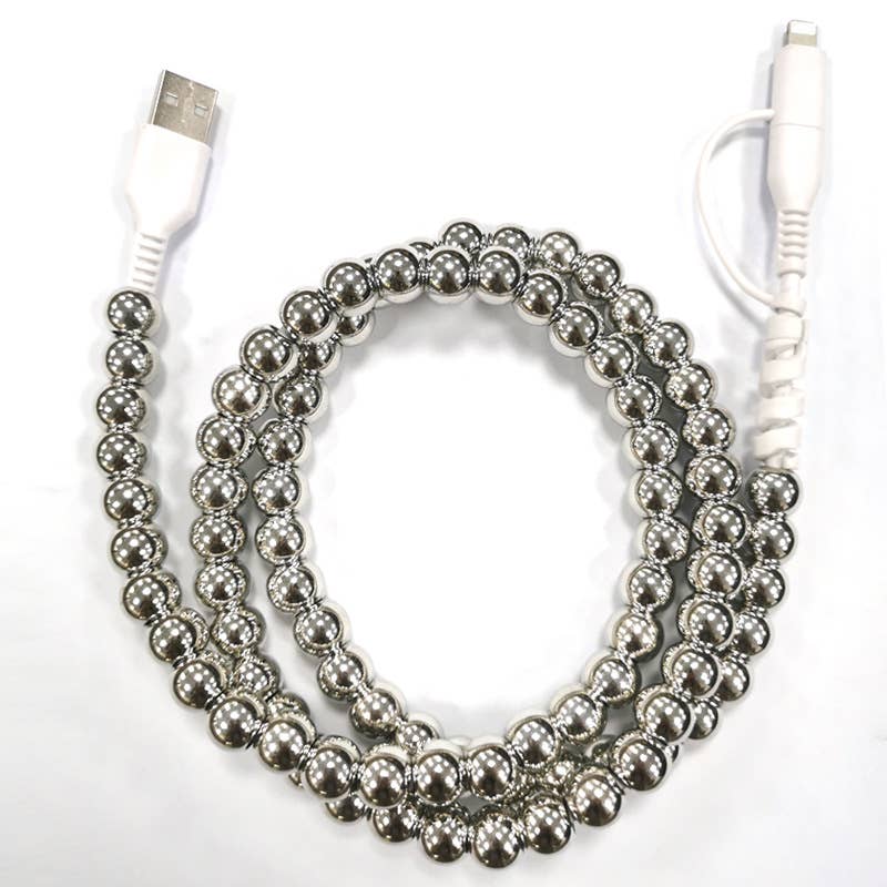 Silver Beaded Cord Charging Cable 2 in 1 Charger