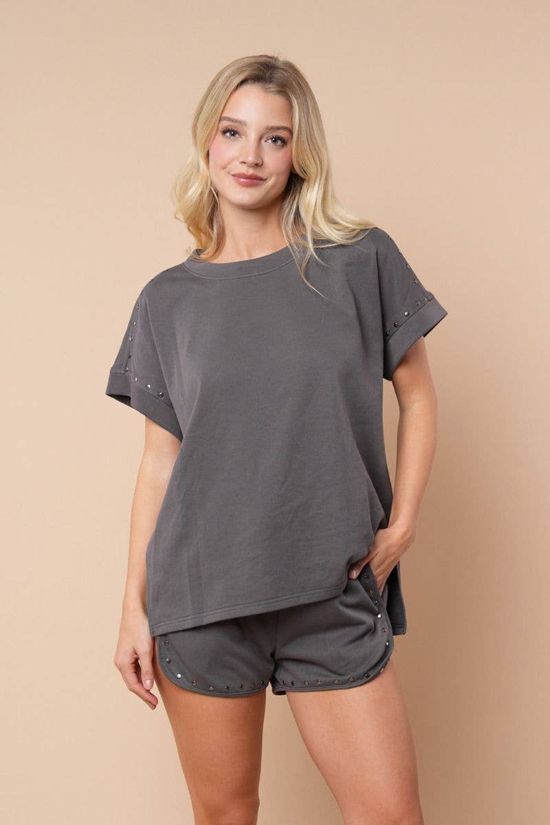 Short Sleeve Solid Knit Top