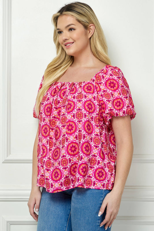 Curvy Bubble Sleeve Trapeze Blouse