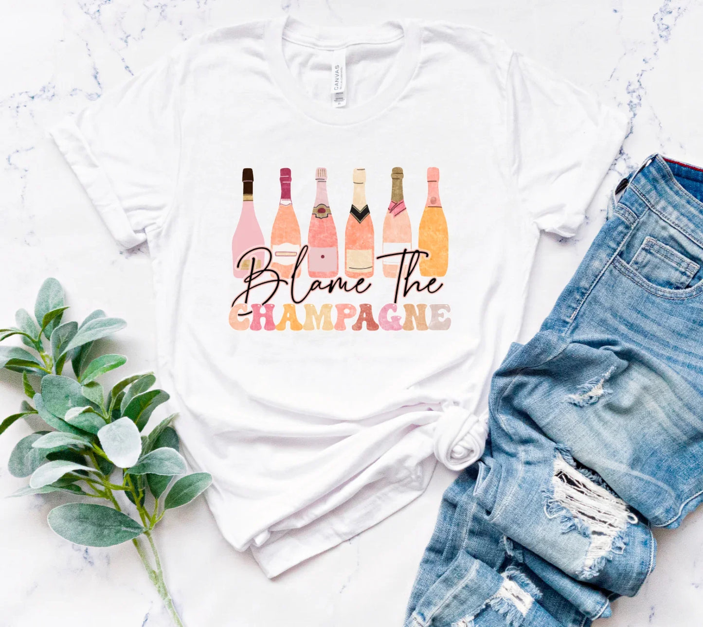 Blame The Champagne Graphic Tee Bachelorette Tees - Southern Sassy Boutique