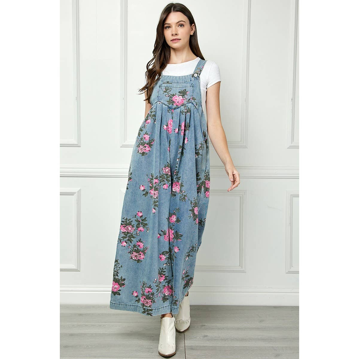 Painted Floral Sleeveless Jumpsuit