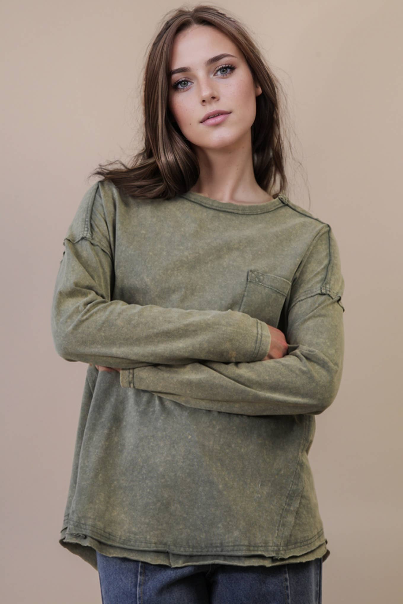 Mineral Washed Casual Knit Top
