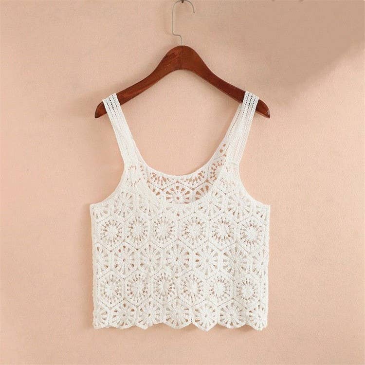 Vintage Embroidery Hollow Out Crochet Knit Vest