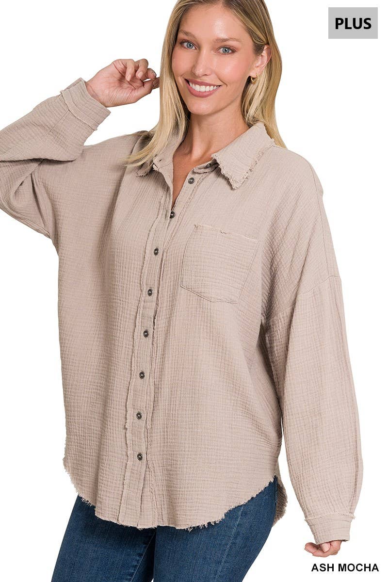 Plus Oversized Raw Edge Shirt SI-23811