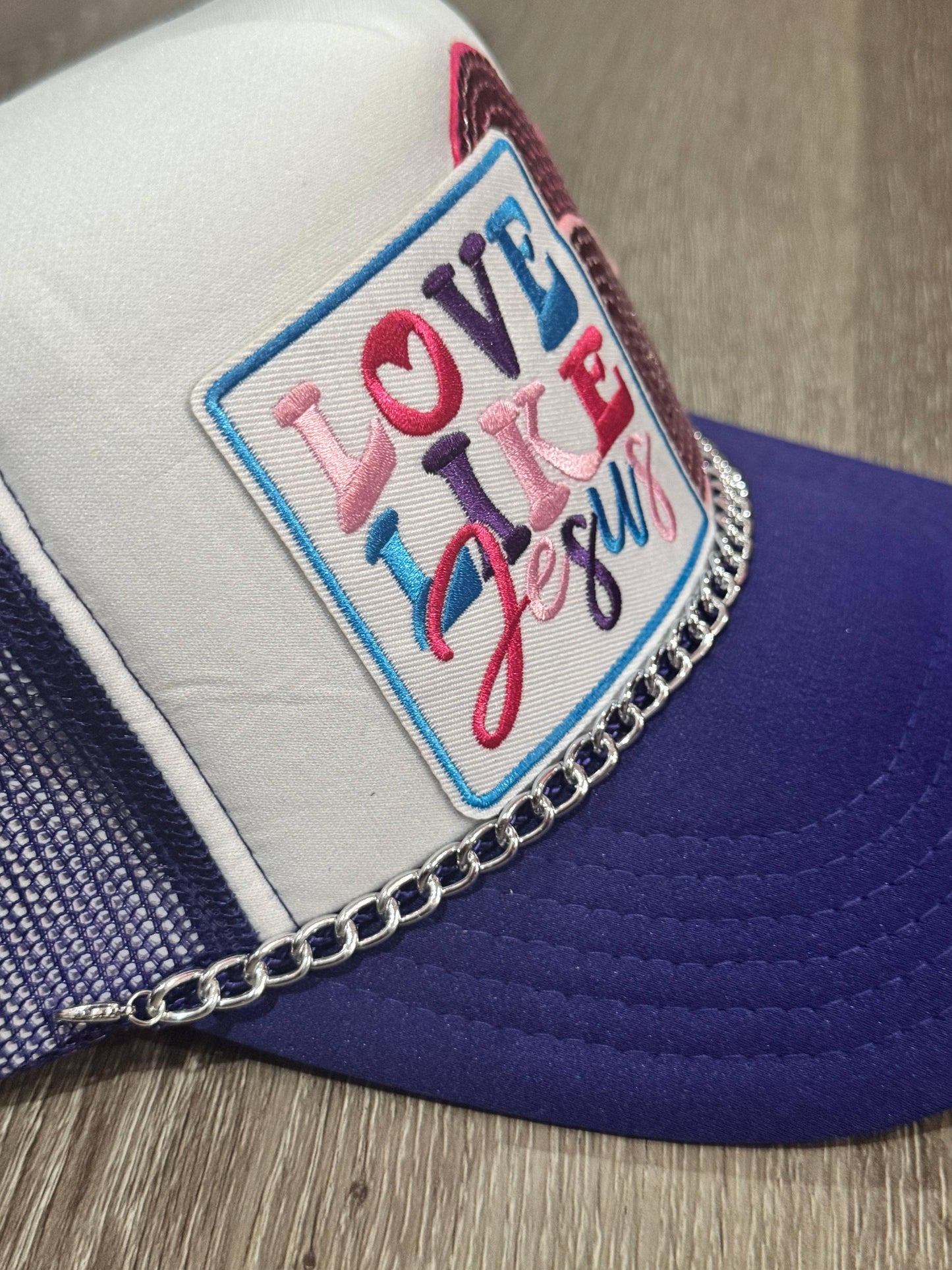 Love Like Jesus Purple & White Trucker Hat - Southern Sassy Boutique