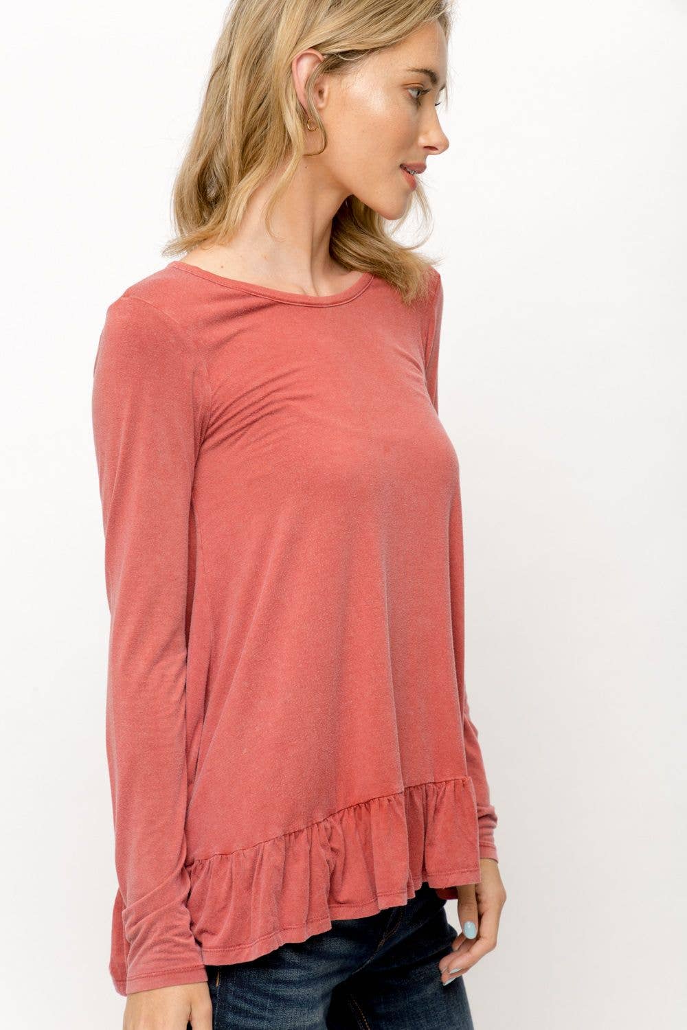 Ruffle Hem Long Sleeve Top