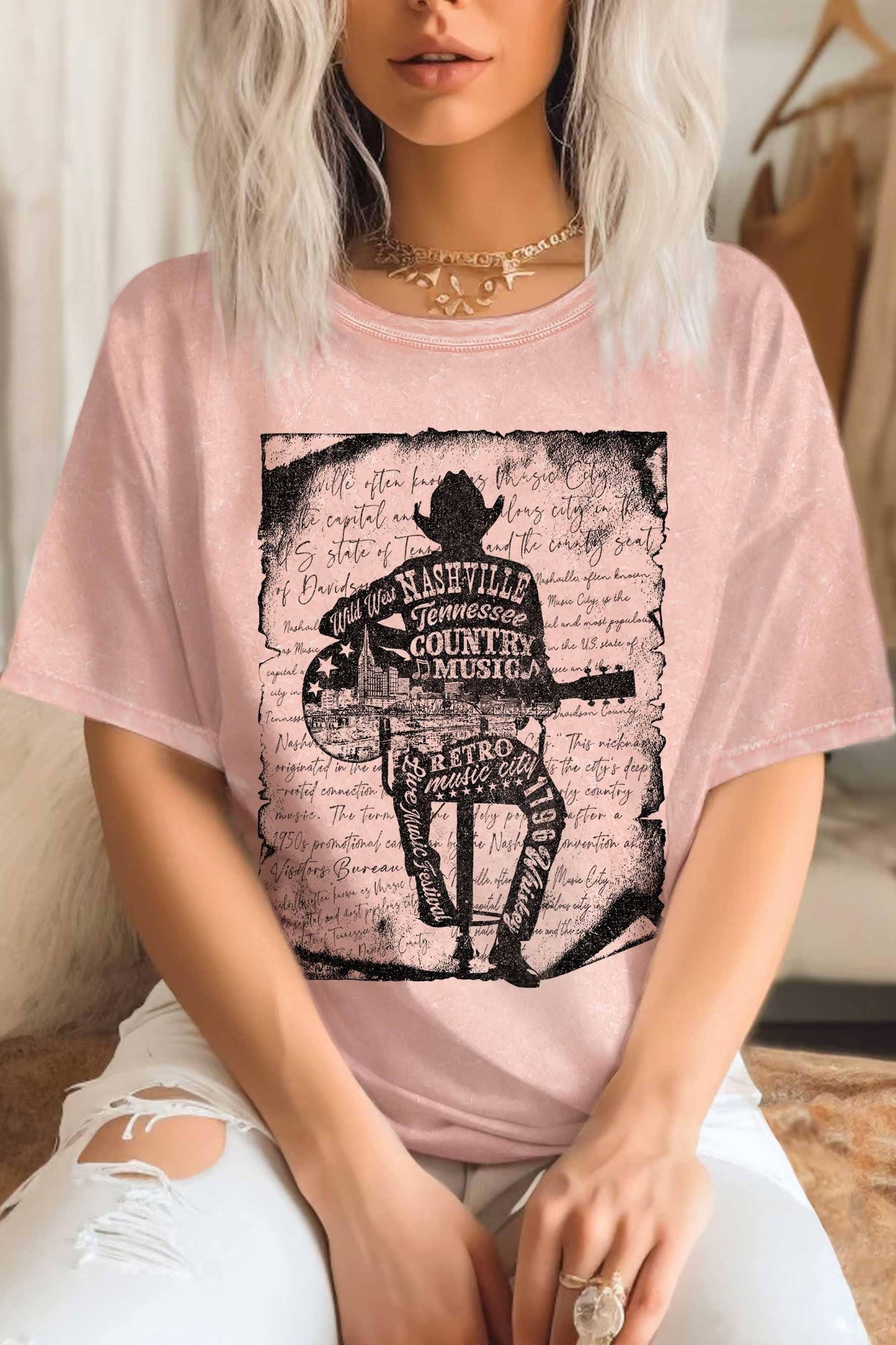 NASHVILLE COUNTRY MUSIC OLD LETTER MINERAL GRAPHIC TSHIRTS - Southern Sassy Boutique