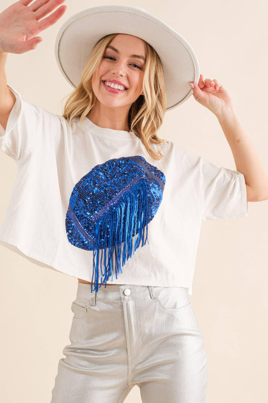 Embellished Sequin Game Day Graphic Crop T Shirt - Southern Sassy Boutique