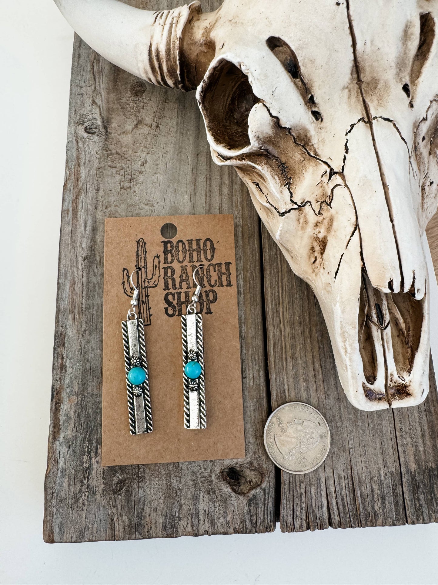 Metal Bar With Colored Stone Earrings
