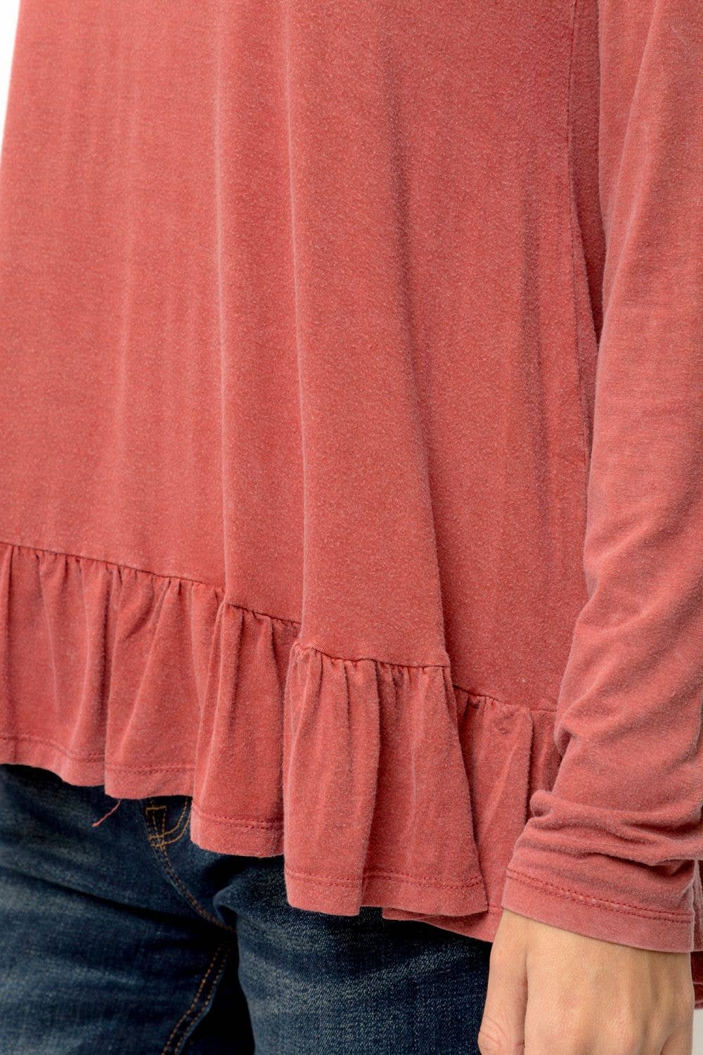 Ruffle Hem Long Sleeve Top