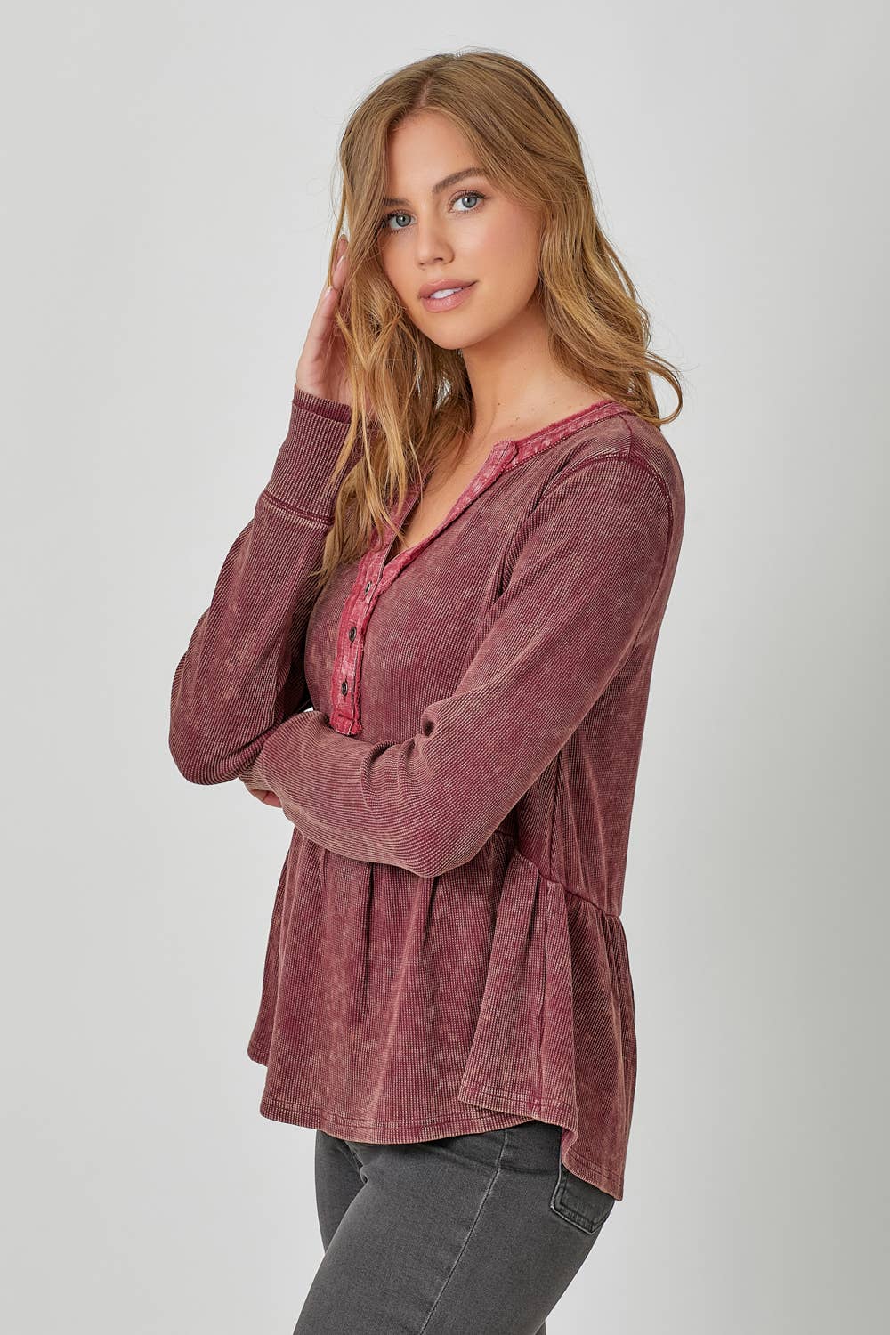 Washed Thermal Peplum Top