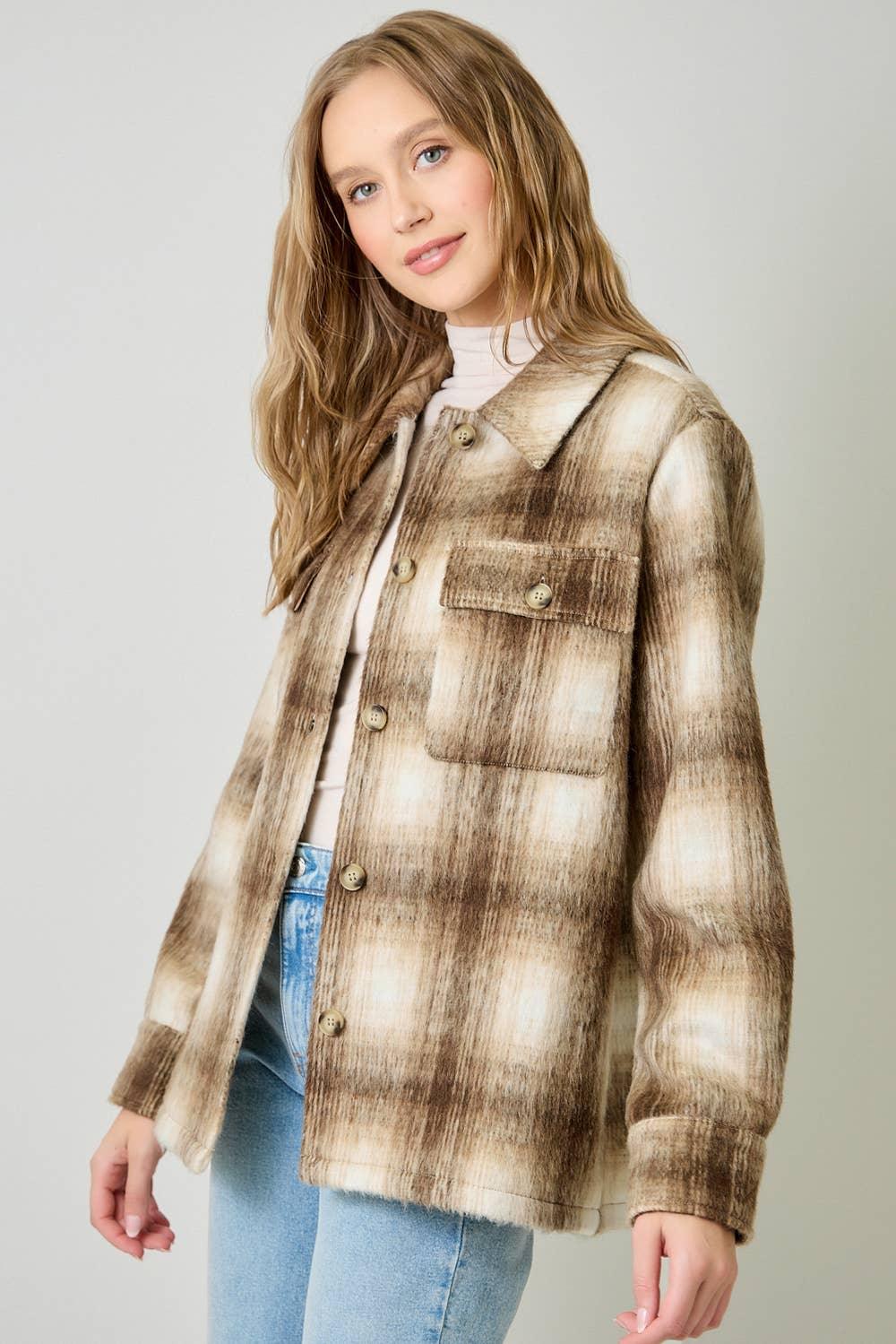Button Down Plaid Fur Jacket - Southern Sassy Boutique