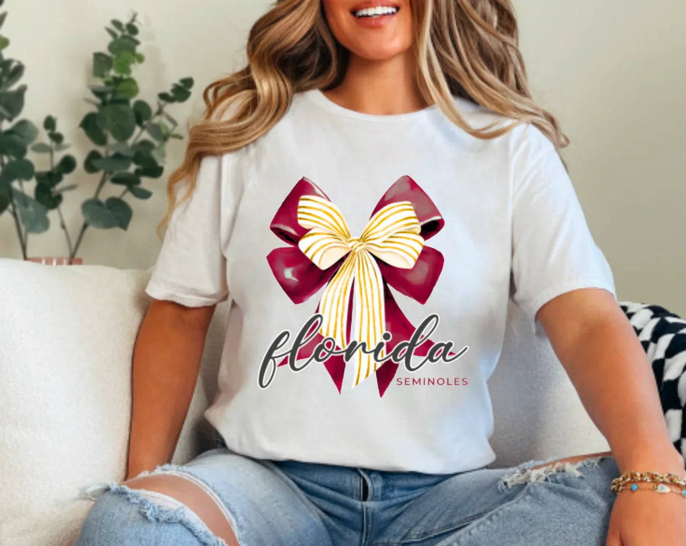 Preppy Florida Seminoles Coquette Graphic Tee Football - Southern Sassy Boutique