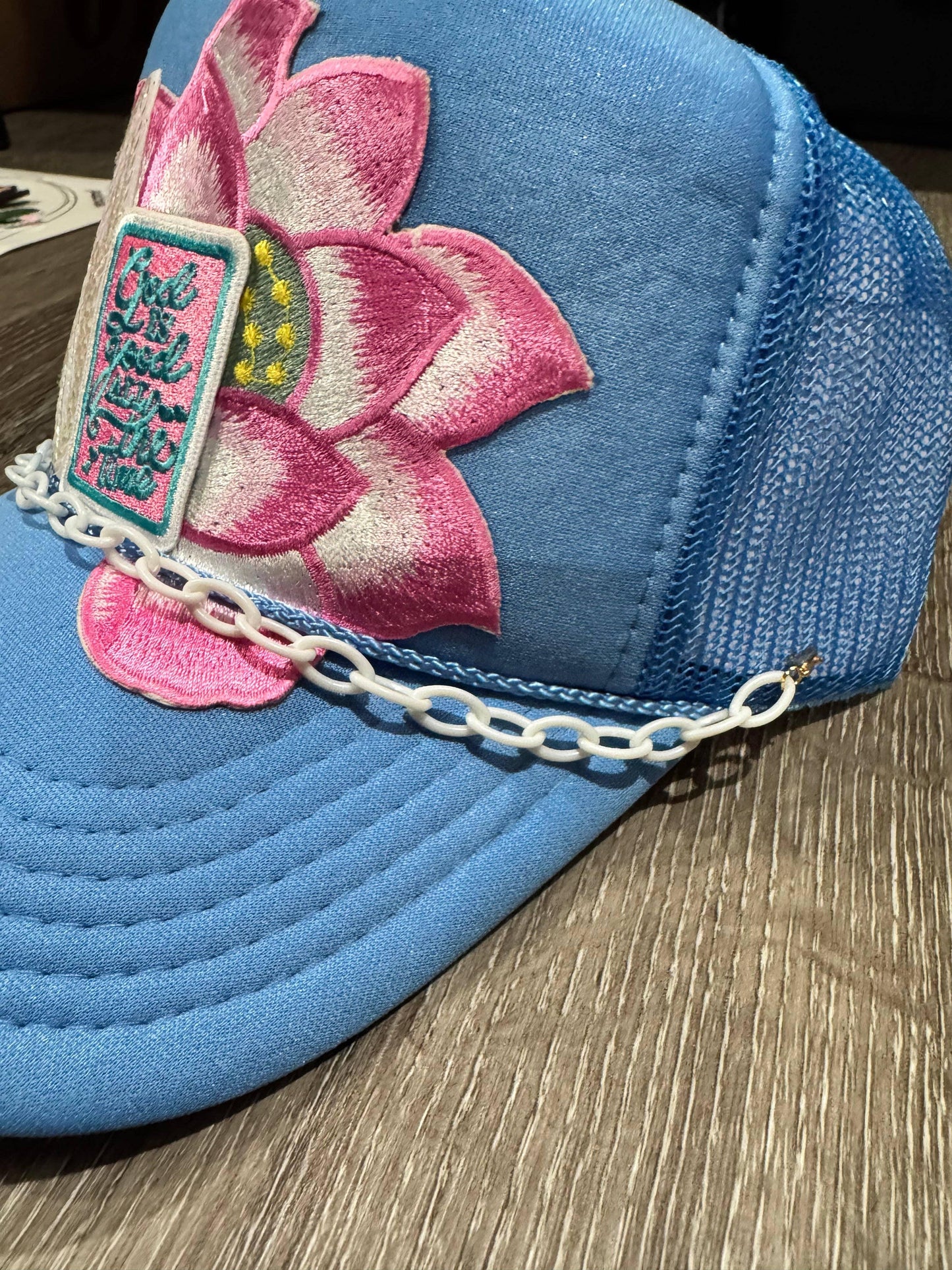 God is Good All the Time Lotus Flower Trucker Hat - Southern Sassy Boutique