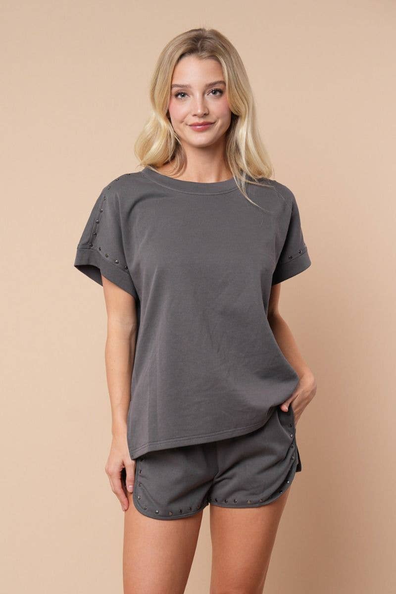 Short Sleeve Solid Knit Top