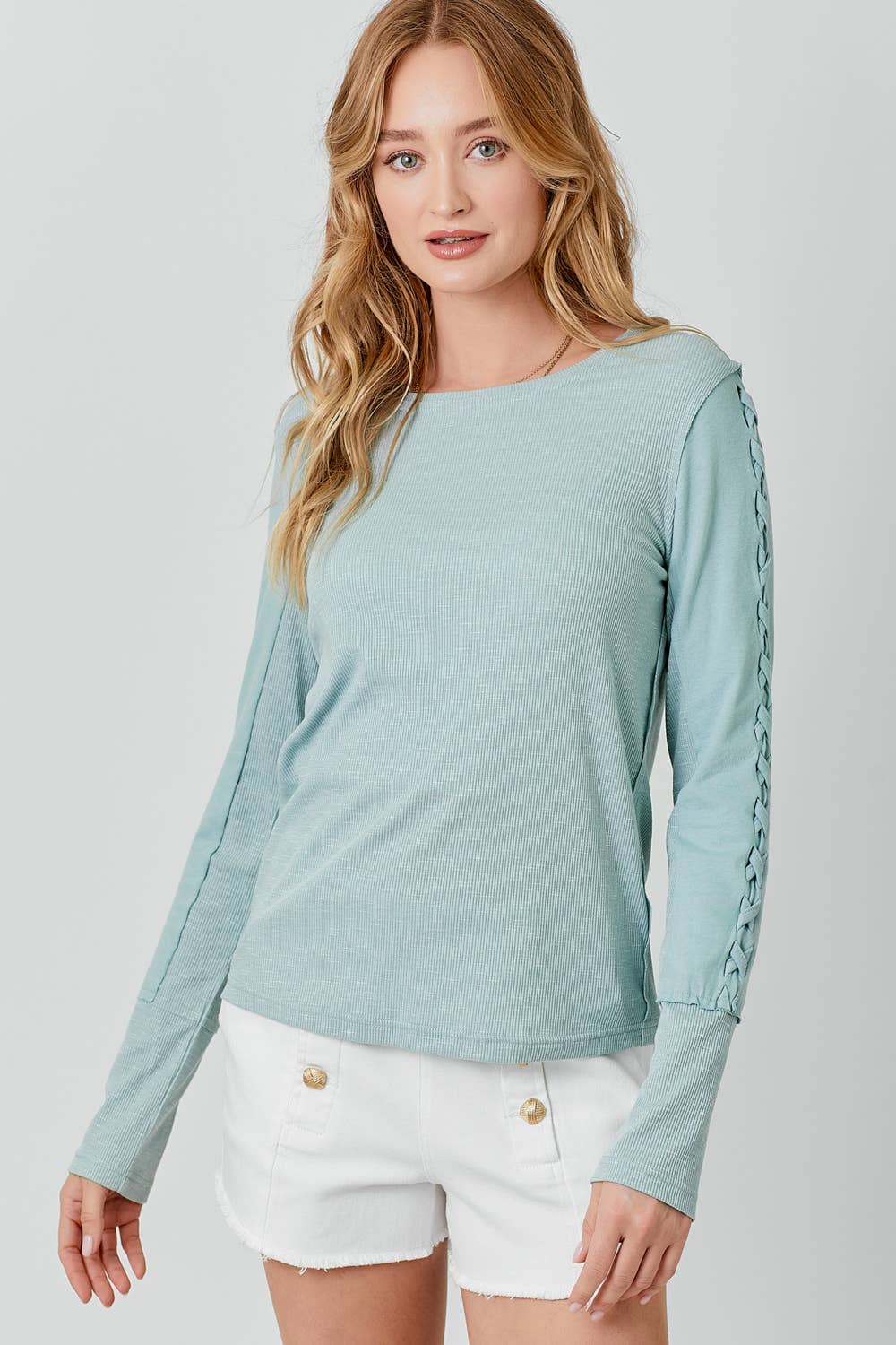 Ribbed Braided Sleeve Top