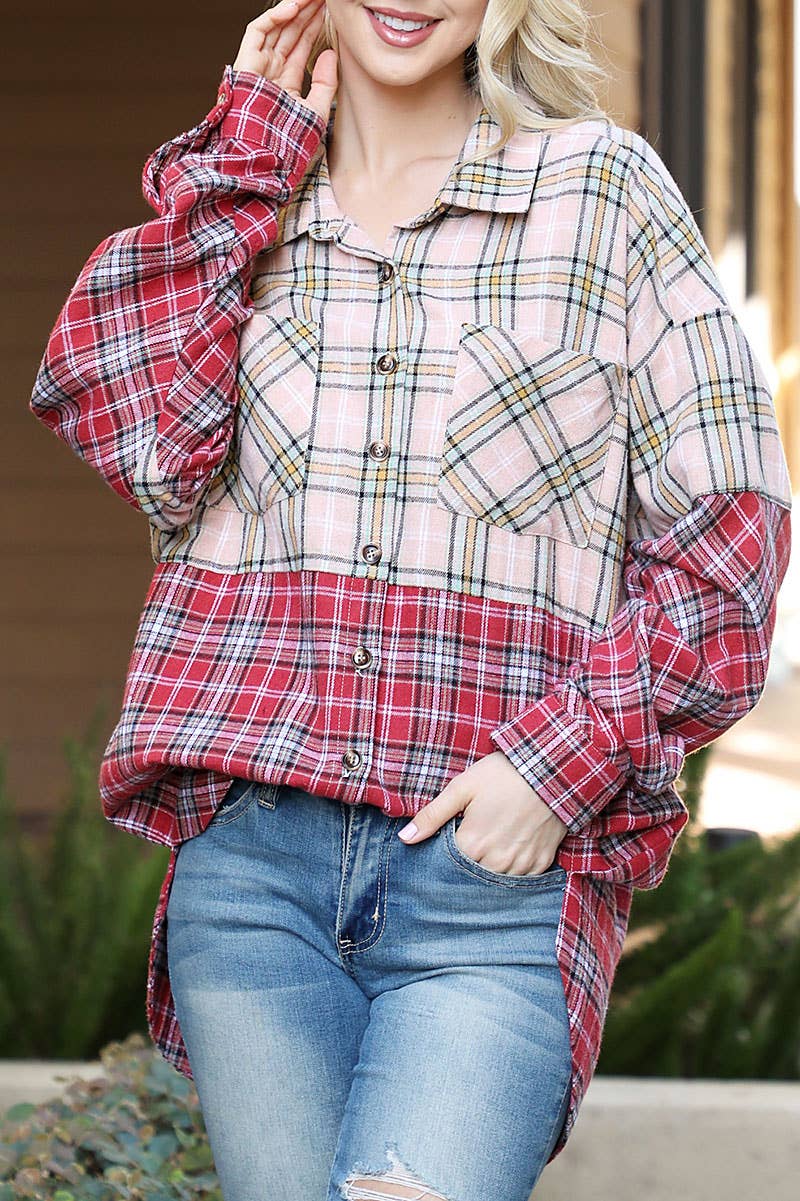 Loose Fit Plaid Flannel Top